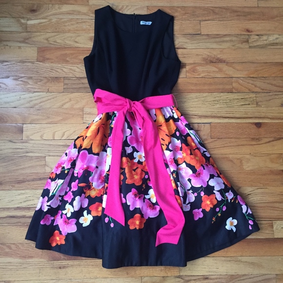 Eliza J Dresses & Skirts - sold -Eliza J Black Orange Floral Flare Bell Dress